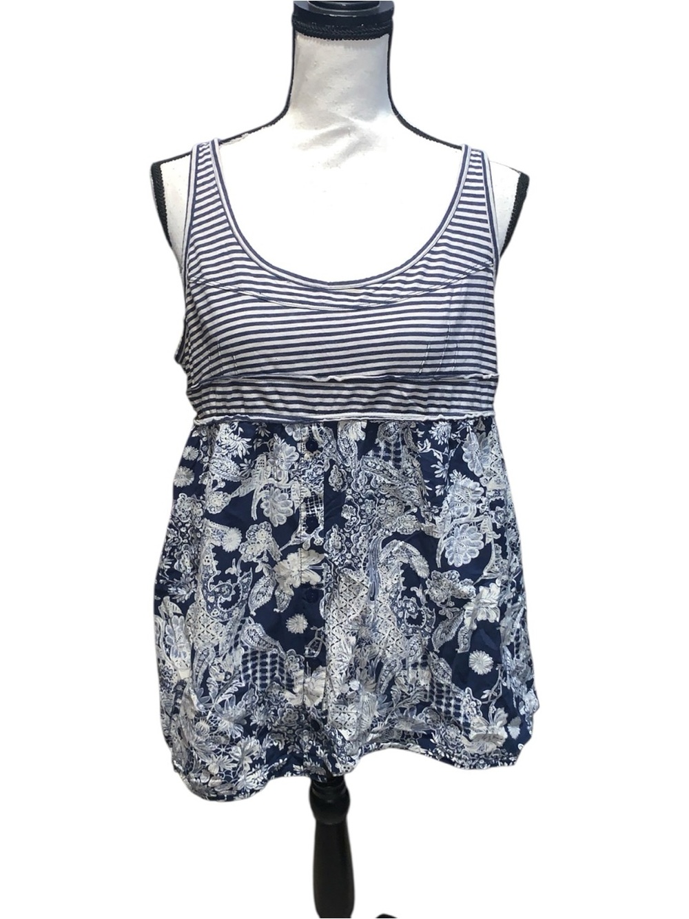 Mossimo Supply Company 1/2 Button Peplum Tank Top Paisley Print Cotton Y2K